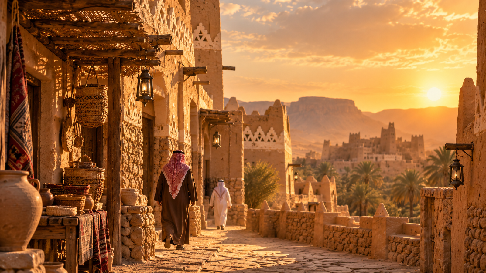 صورة فنية مولّدة تستلهم التراث السعودي: أسواق وطرقات تشهد على التاريخ